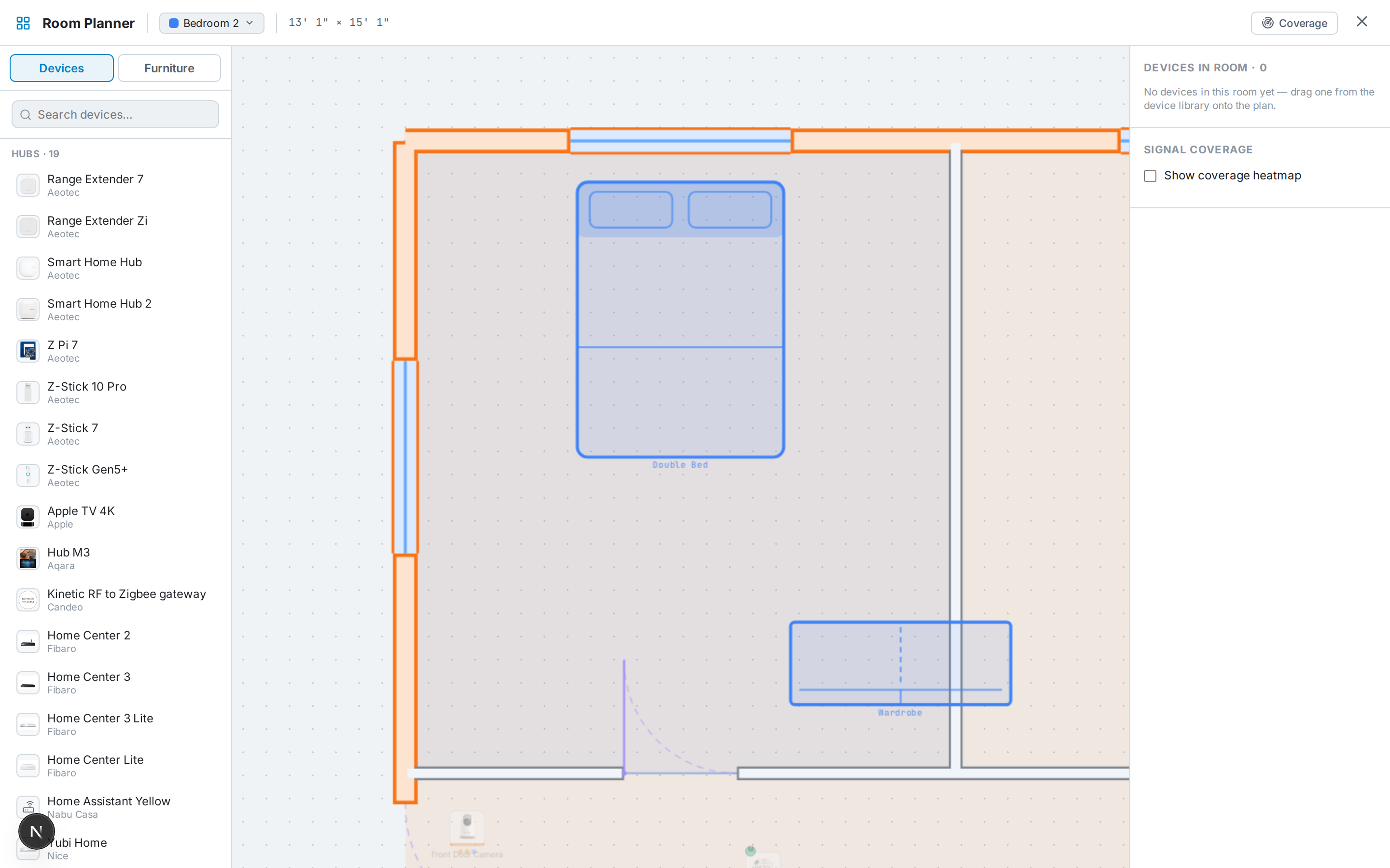 The Room Planner, where furniture is placed room by room.