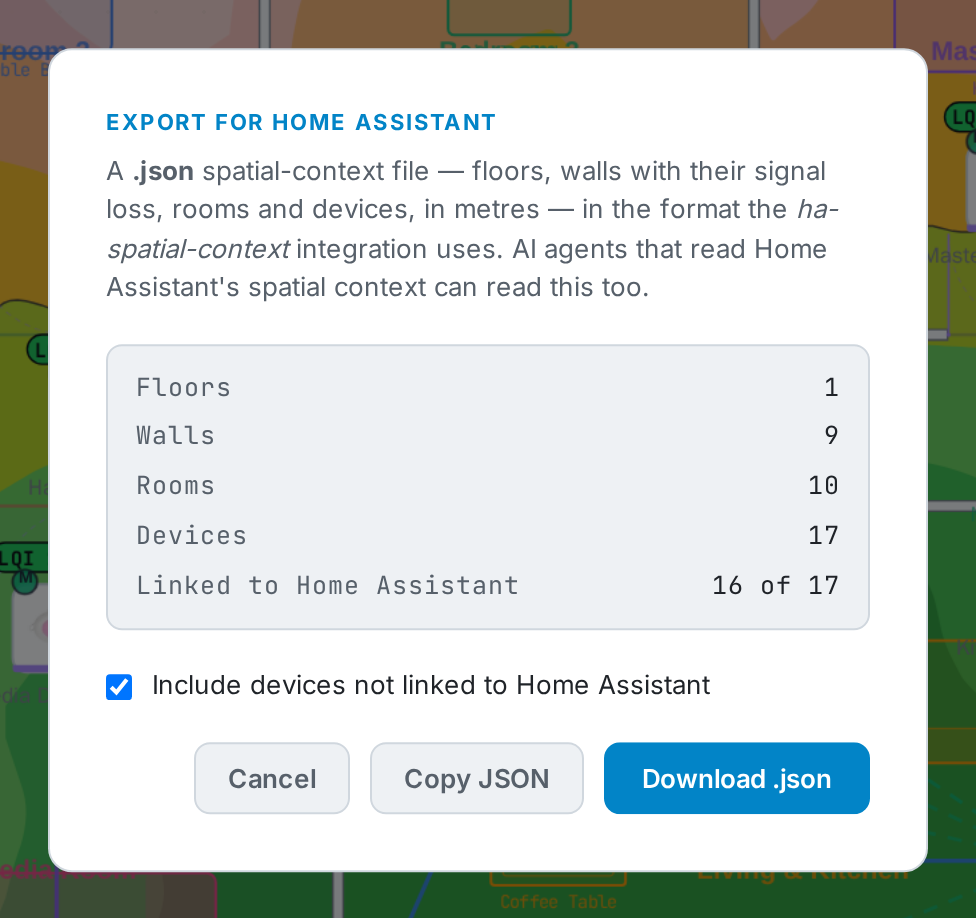 The Export for Home Assistant dialog.