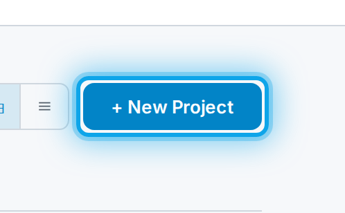 The New Project button, top-right of the dashboard.