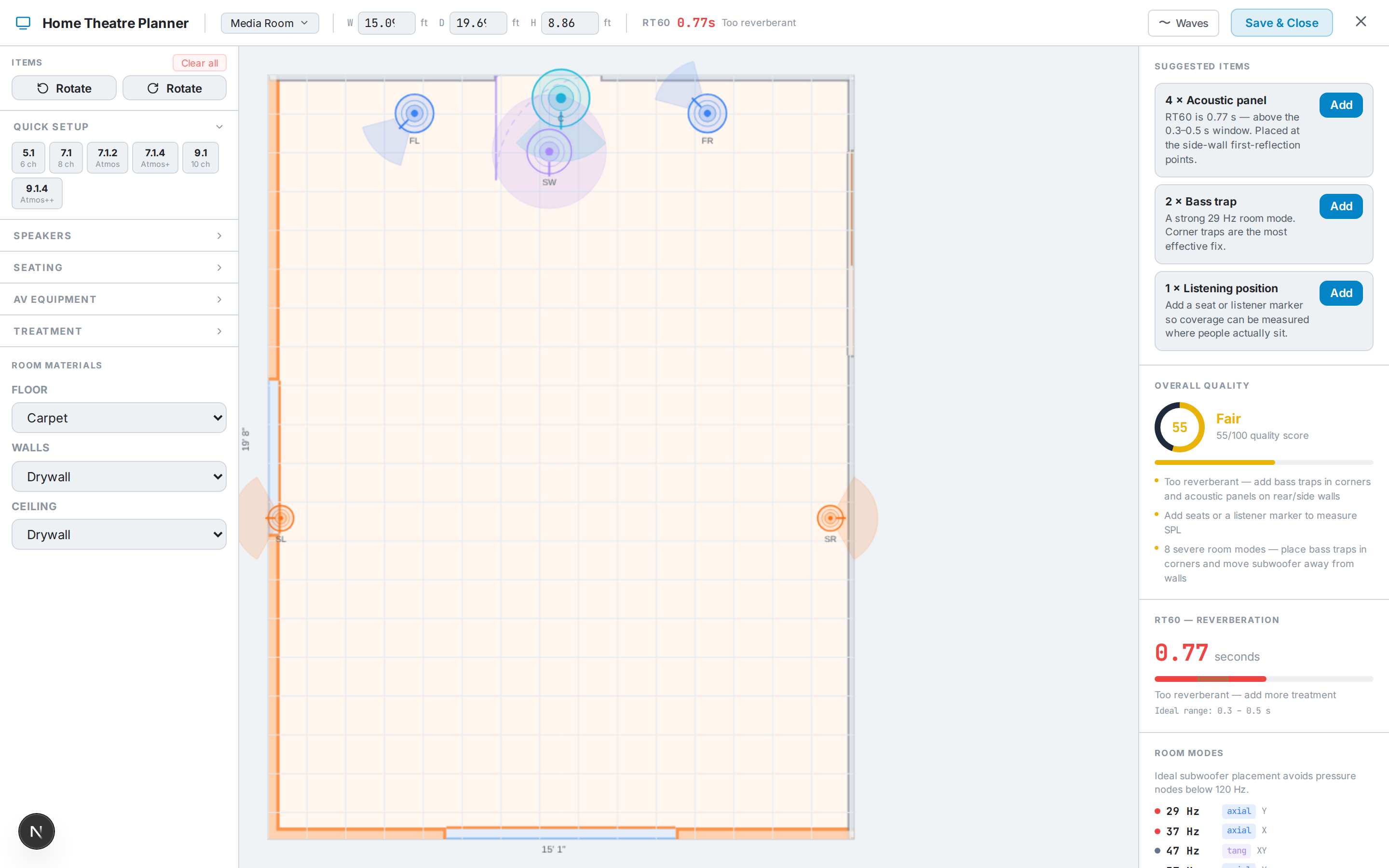The Home Theatre planner — speakers, seating and the screen in one room.