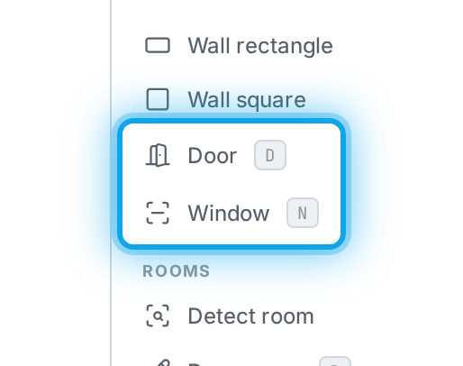 The Door and Window tools highlighted in the Build panel.